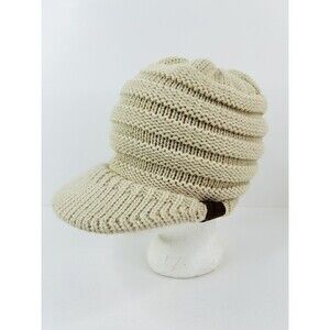 C. C. Beanie Women’s One Size Beige Chunky Knit Brim Cap Hat Outdoor Winter